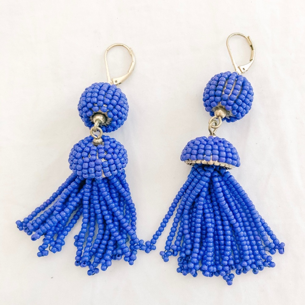 J.Crew Cobalt Beaded Tassel Earrings
